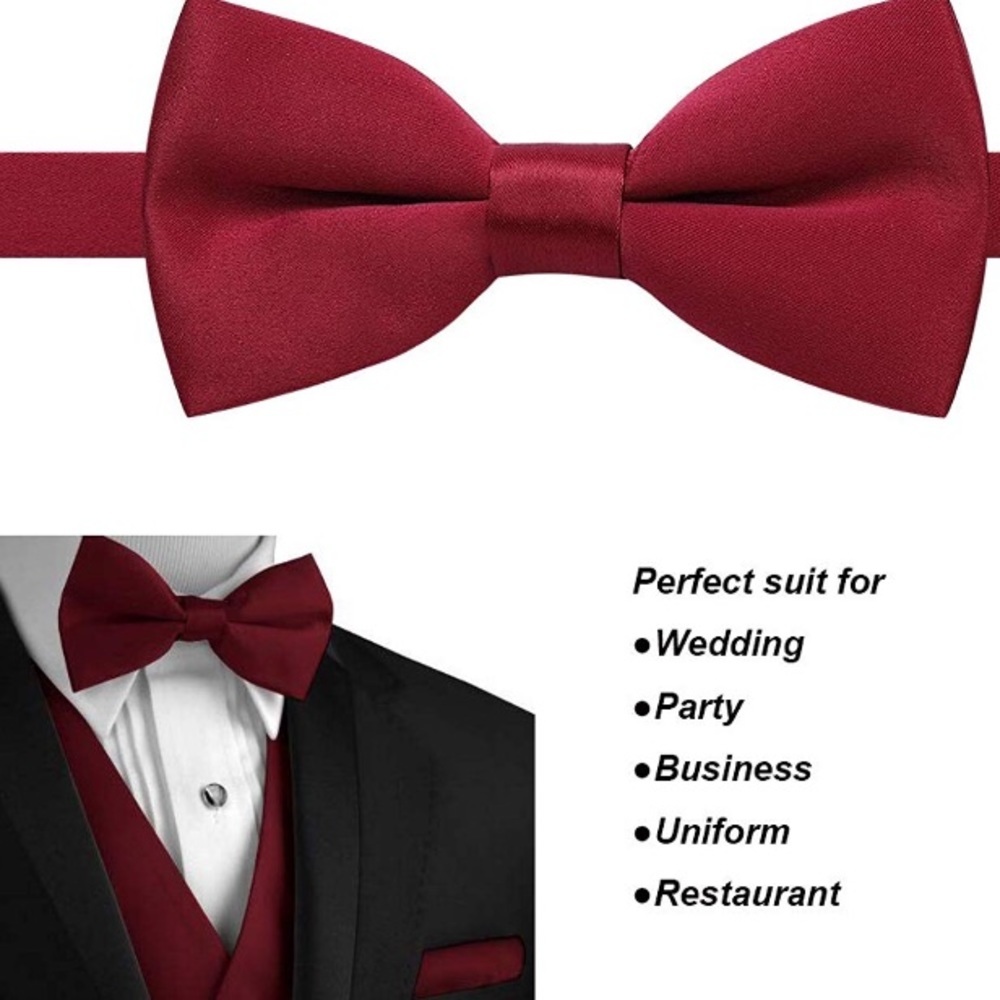 MEN’S DEEP RED 8 PACK CLIP ON BOW TIE BUNDLE SET